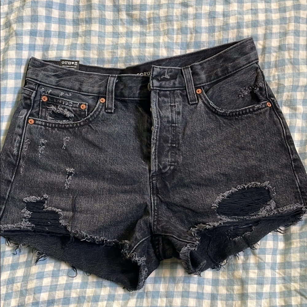 Denim Forum Distressed High-Waisted Shorts